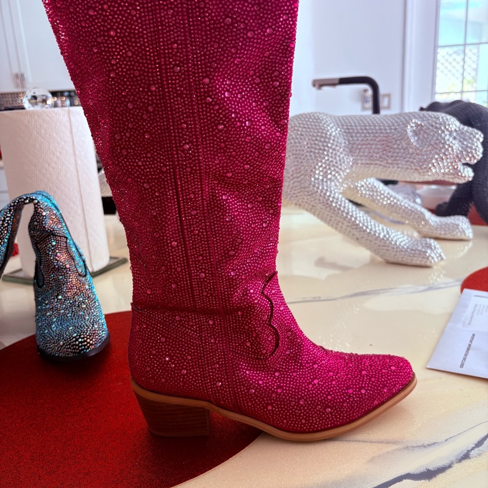 Women's Fuchsia Embellished wide Calf Boot